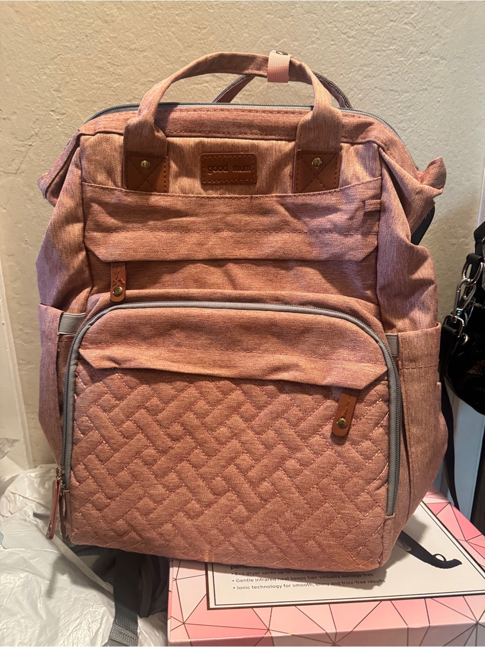 Pink diaper bag backpack